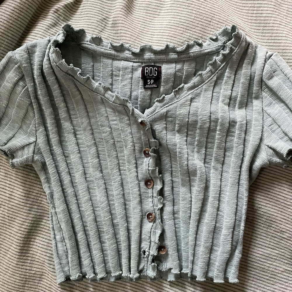 BDG Blue Button Up Crop top
